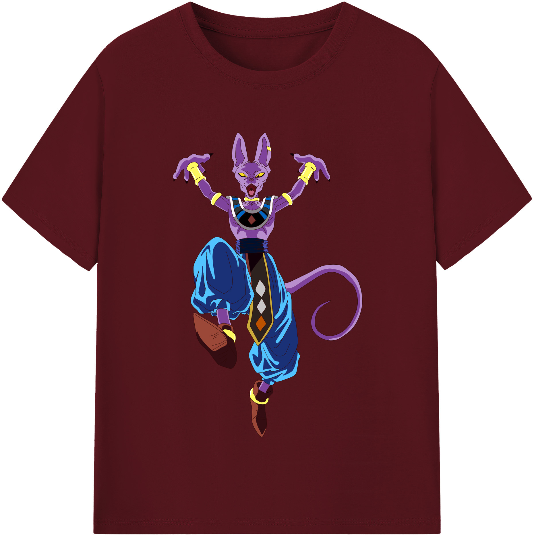 （画像用） ドラゴンボール ビルス 破壊神ビルス DRAGON BALL Beerus Birusu 綿100％半袖Tシャツ（フロントプリント）